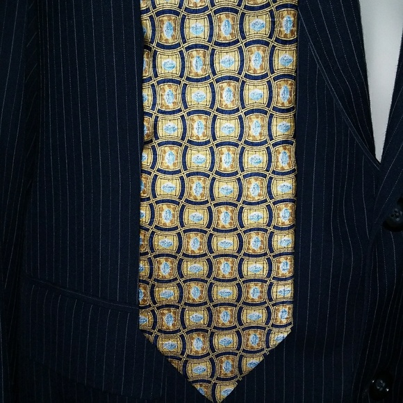 PFIZER Necktie Gold Dark & Light Blue - Picture 3 of 5